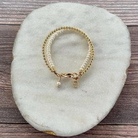 14K Gold Double Strand Bracelet - Mini Luster Ivory