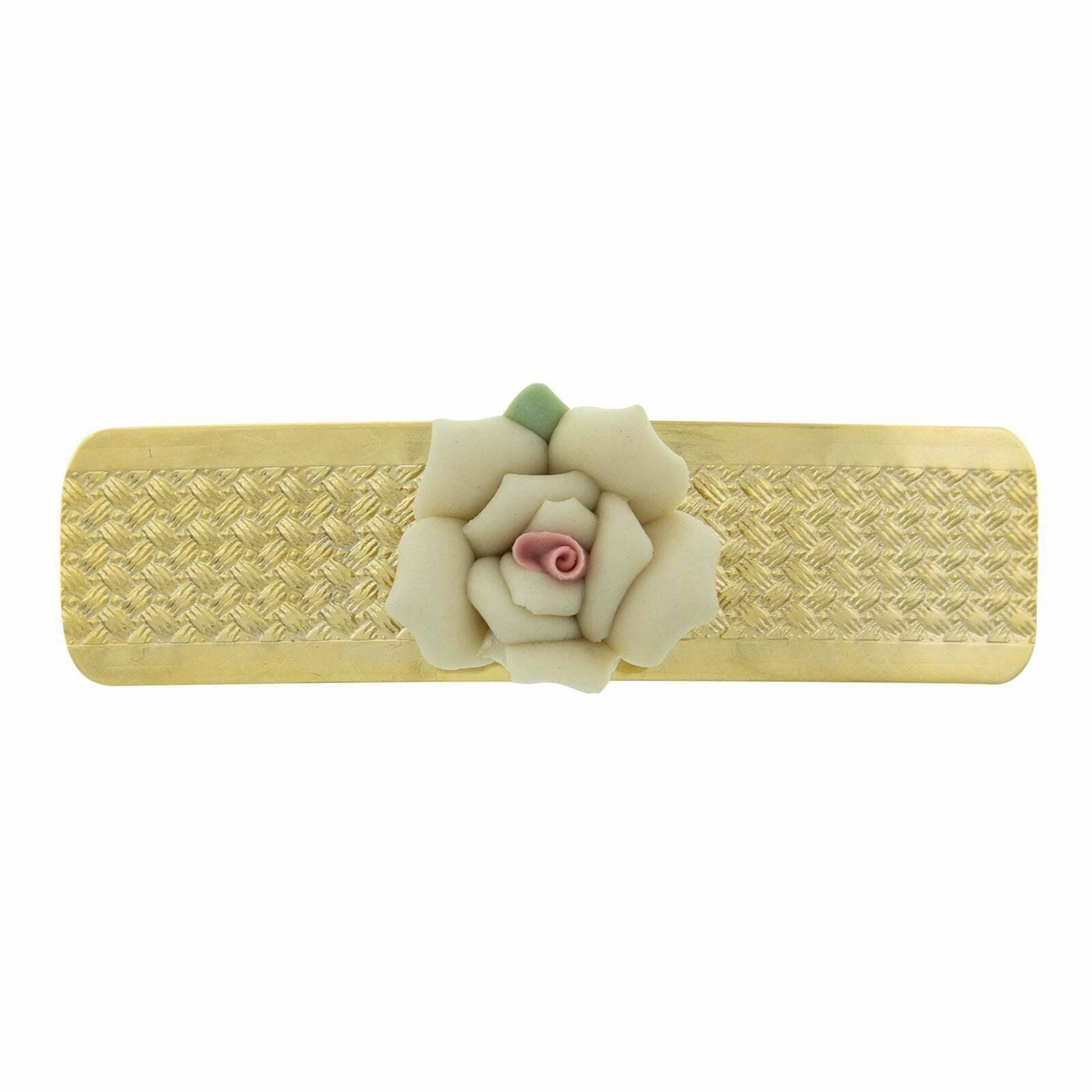 1928 Jewelry Small Ivory Porcelain Flower Hair Barrette
