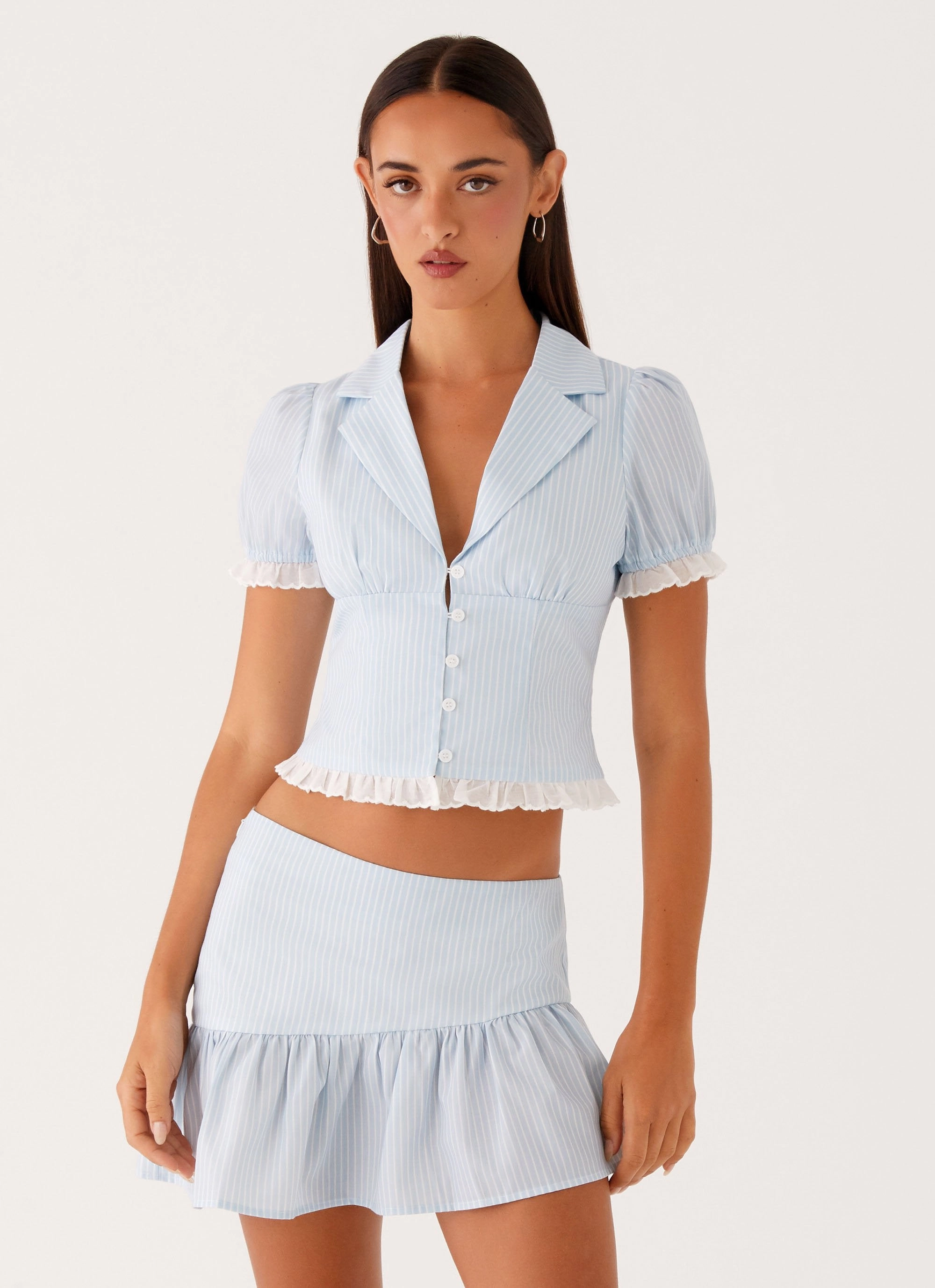 Bennett Mini Skirt - Blue White Stripe