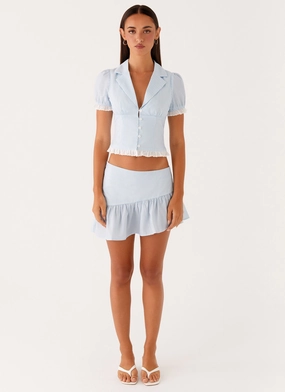 Bennett Mini Skirt - Blue White Stripe