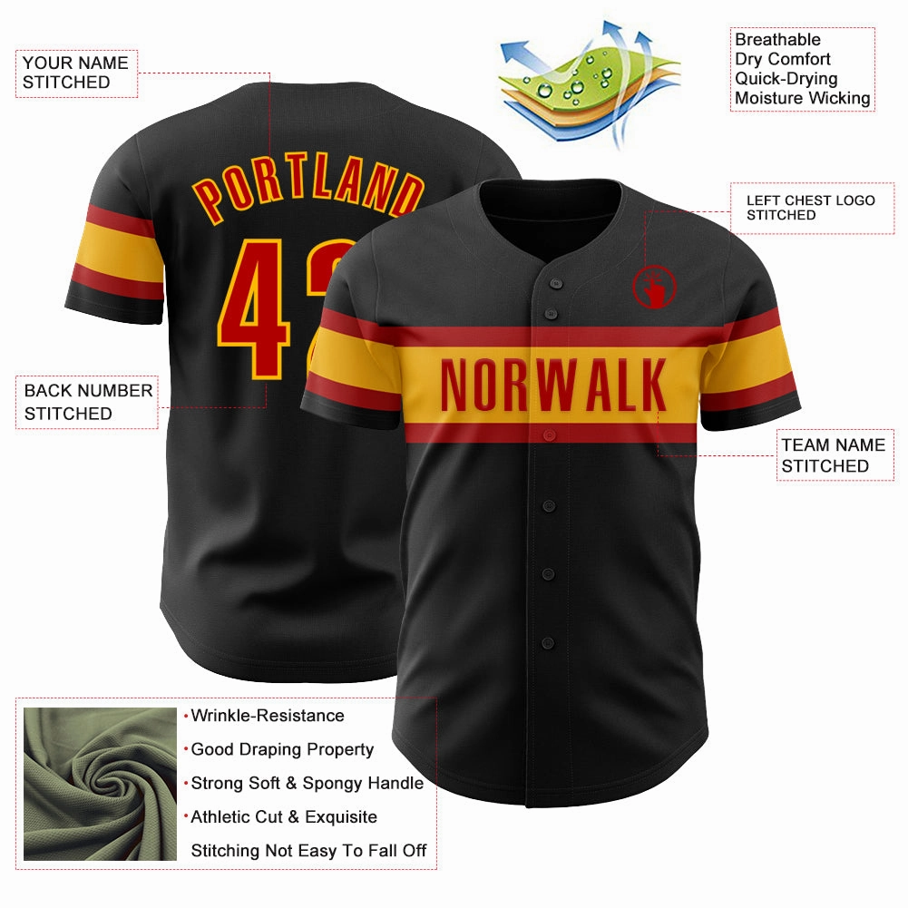 Custom Black Red-Gold Authentic Baseball Jersey