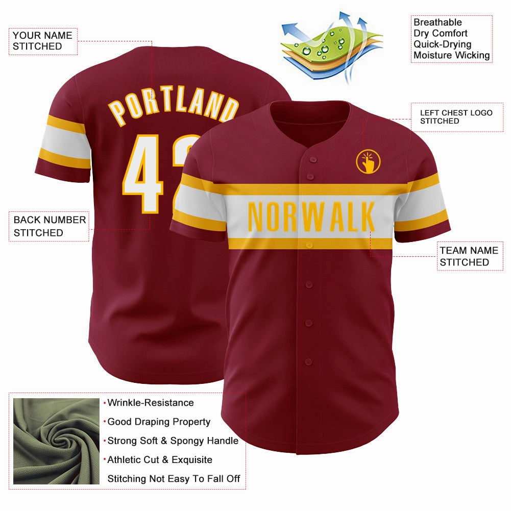 Custom Crimson White-Gold Authentic Baseball Jersey