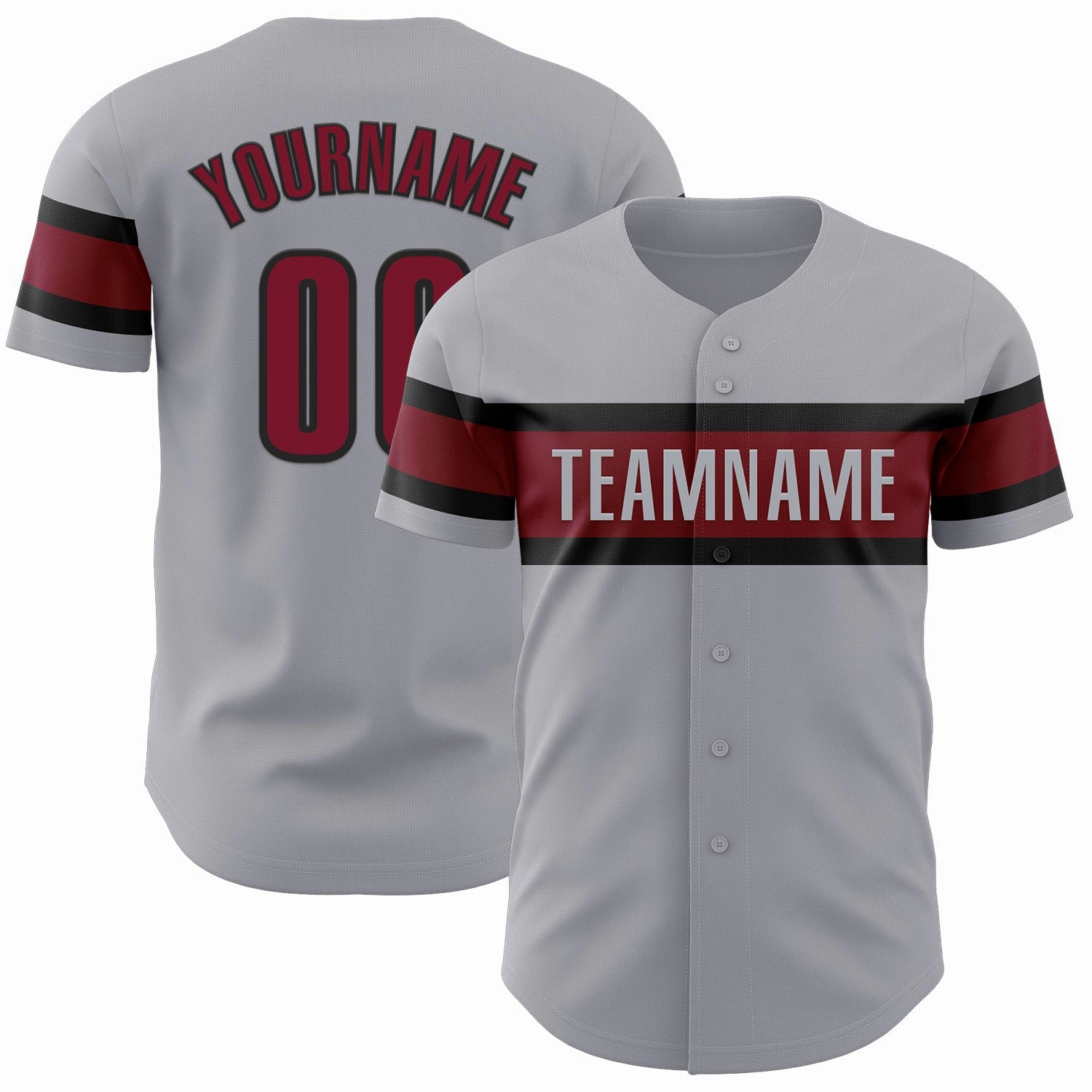 Custom Gray Crimson-Black Authentic Baseball Jersey