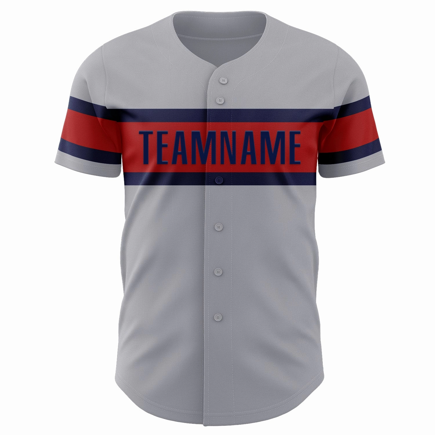 Custom Gray Navy-Red Authentic Baseball Jersey