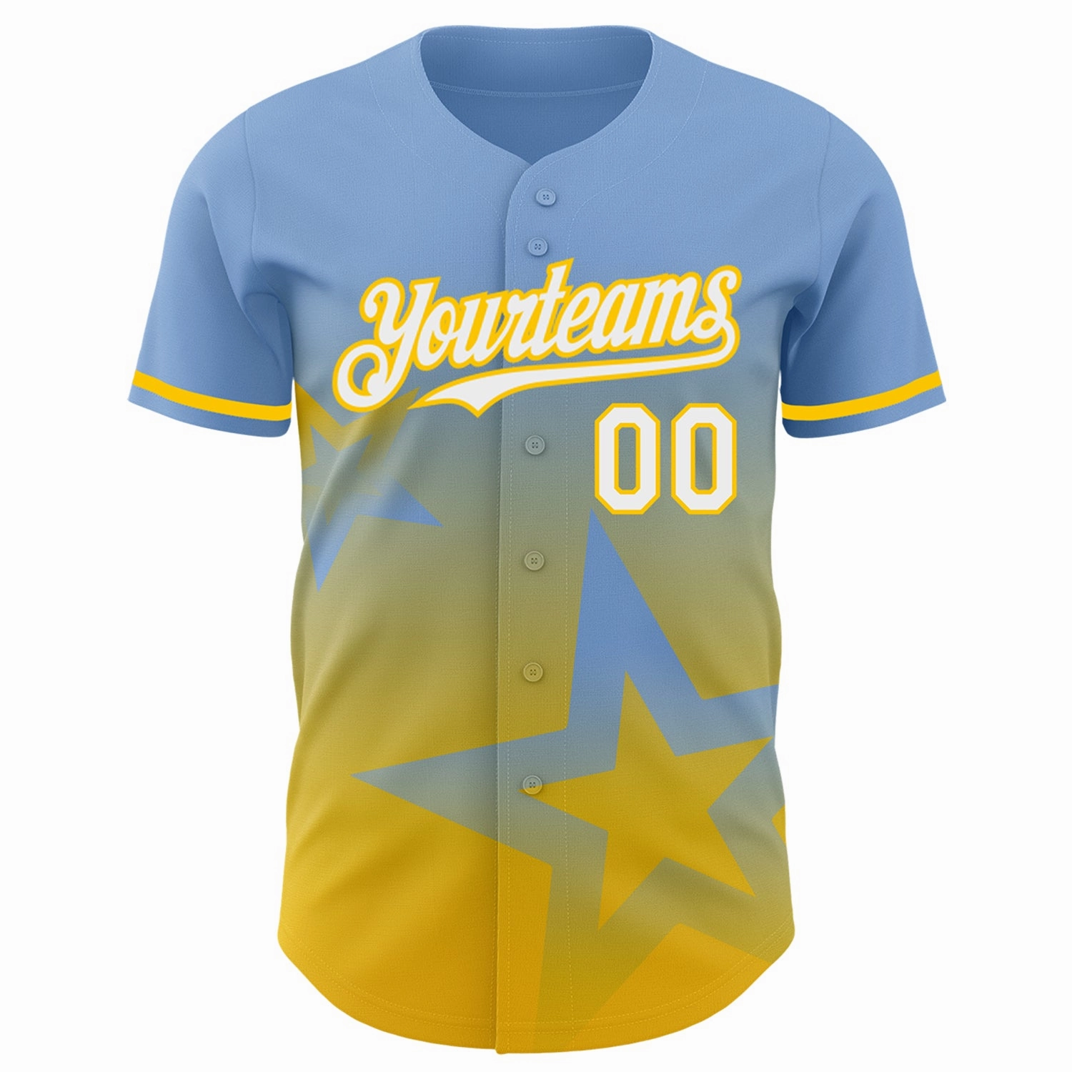 Custom Light Blue White-Yellow 3D Pattern Design Gradient Style Twinkle Star Authentic Baseball Jersey