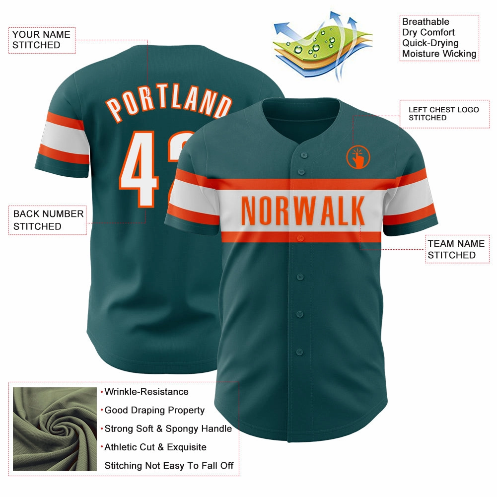Custom Midnight Green White-Orange Authentic Baseball Jersey