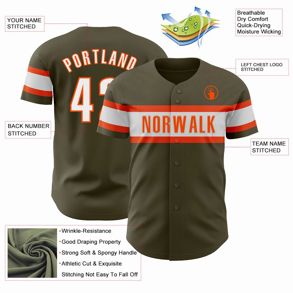 Custom Olive White-Orange Authentic Salute To Service Baseball Jersey
