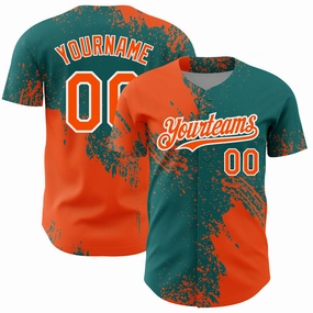 Custom Orange Teal-White 3D Pattern Design Abstract Brush Stroke Authentic Baseball Jersey