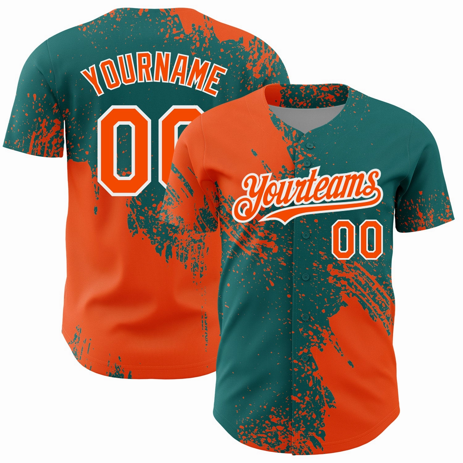 Custom Orange Teal-White 3D Pattern Design Abstract Brush Stroke Authentic Baseball Jersey