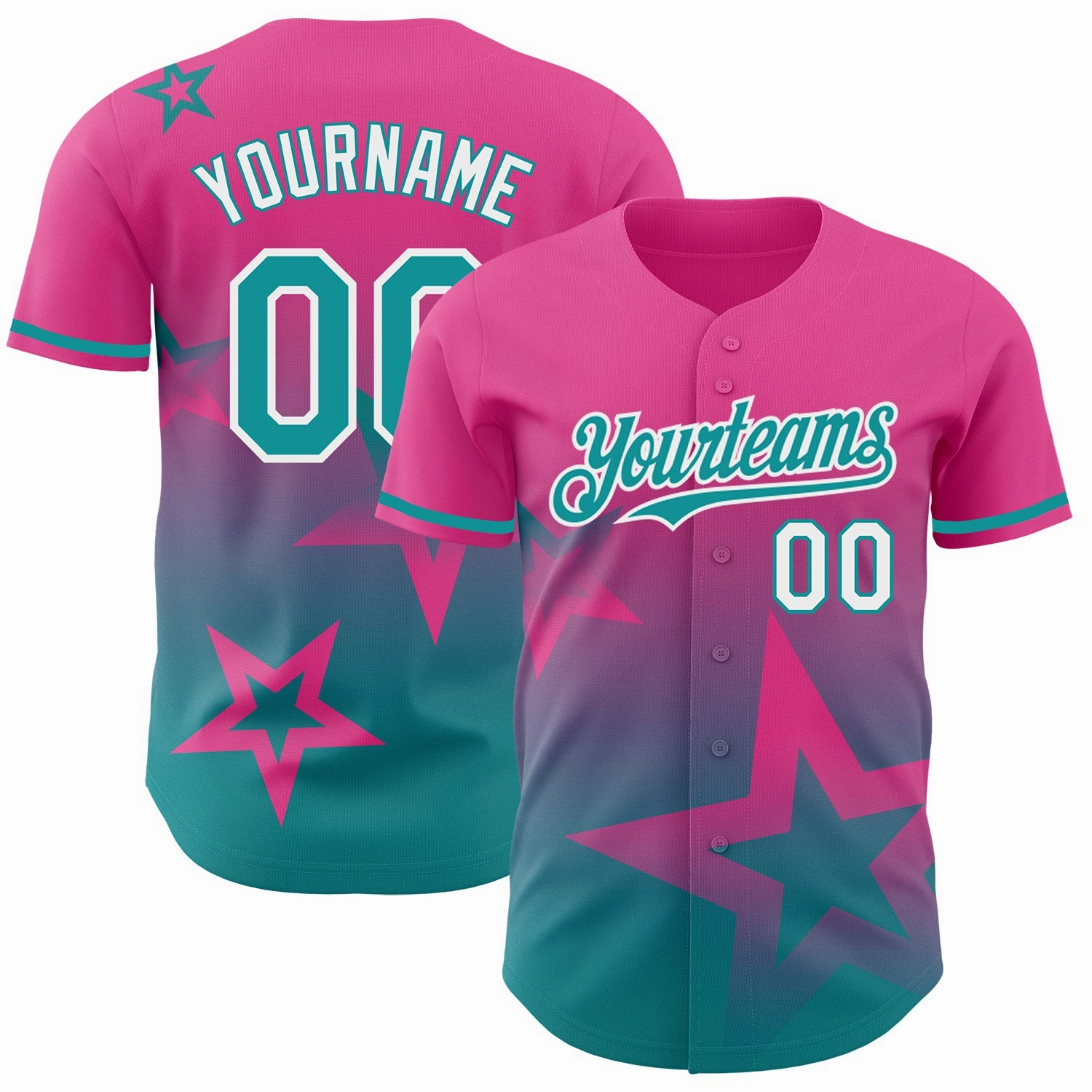 Custom Pink Teal-White 3D Pattern Design Gradient Style Twinkle Star Authentic Baseball Jersey
