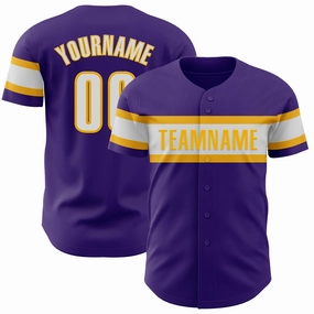 Custom Purple White-Gold Authentic Baseball Jersey