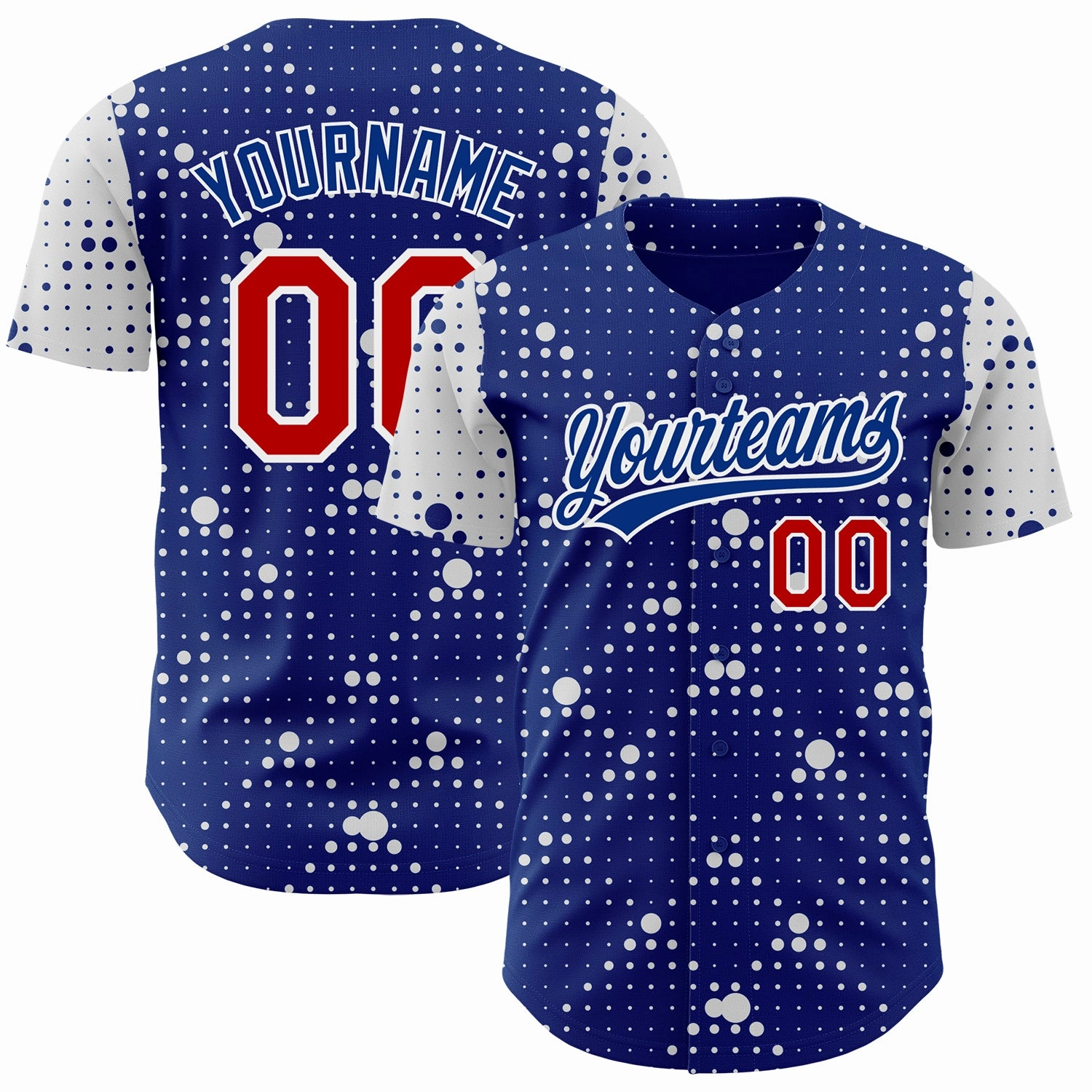 Custom Royal Red-White 3D Pattern Design Geometric Halftone Dots Authentic Baseball Jersey