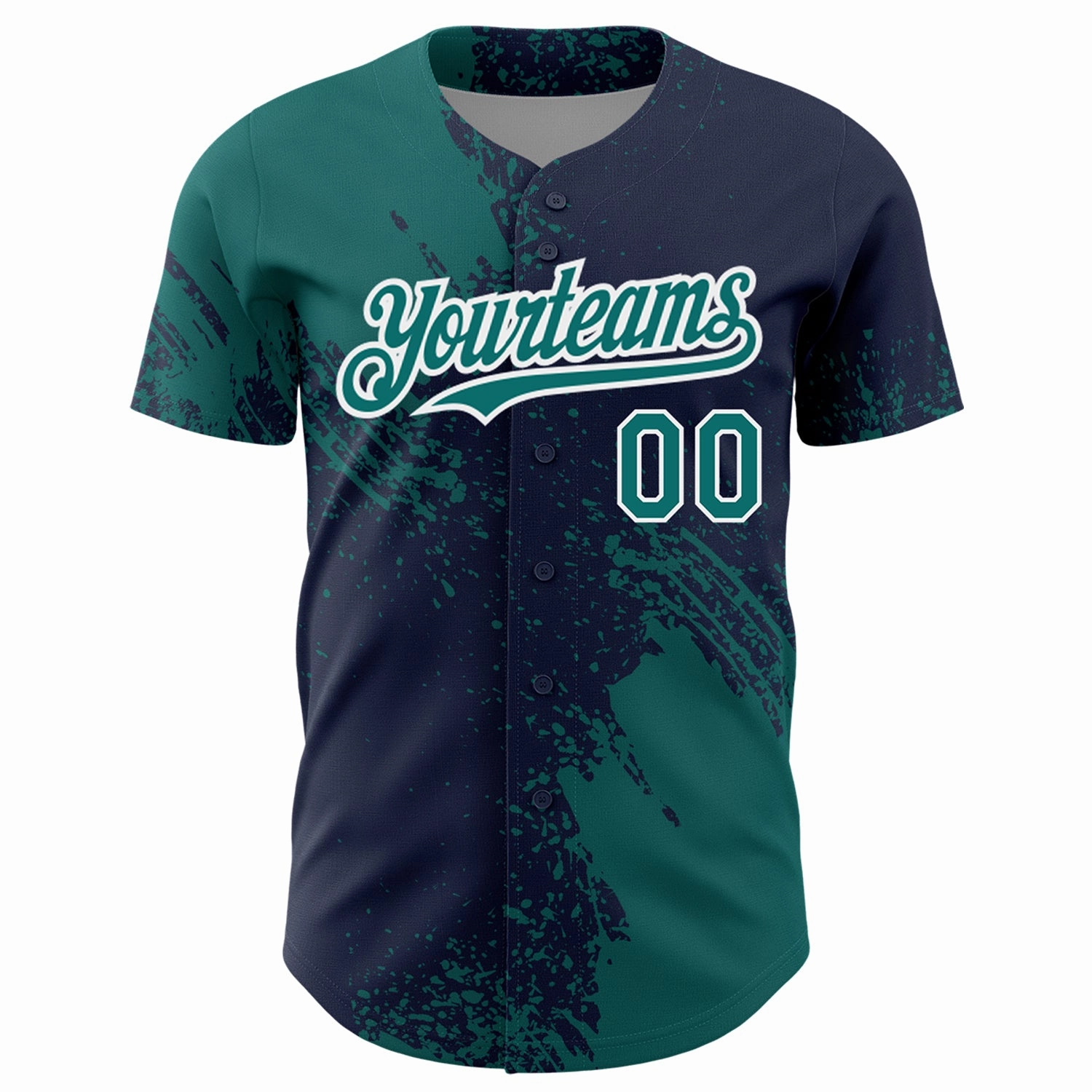 Custom Teal Navy-White 3D Pattern Design Abstract Brush Stroke Authentic Baseball Jersey