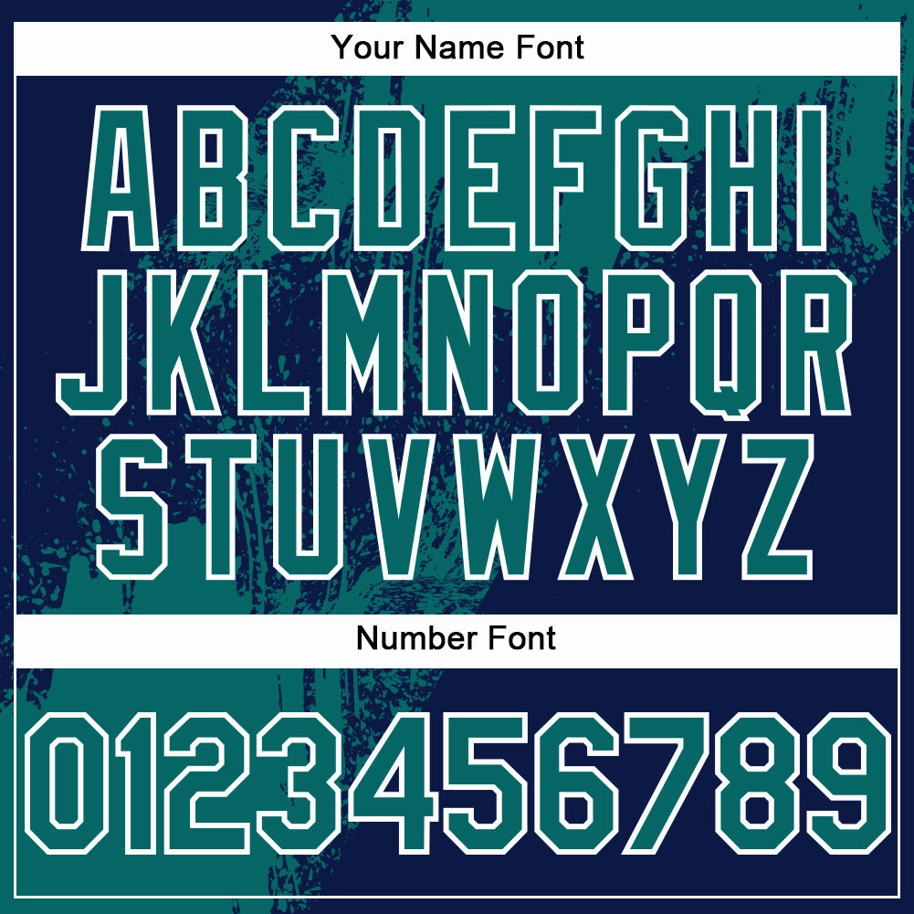 Custom Teal Navy-White 3D Pattern Design Abstract Brush Stroke Authentic Baseball Jersey