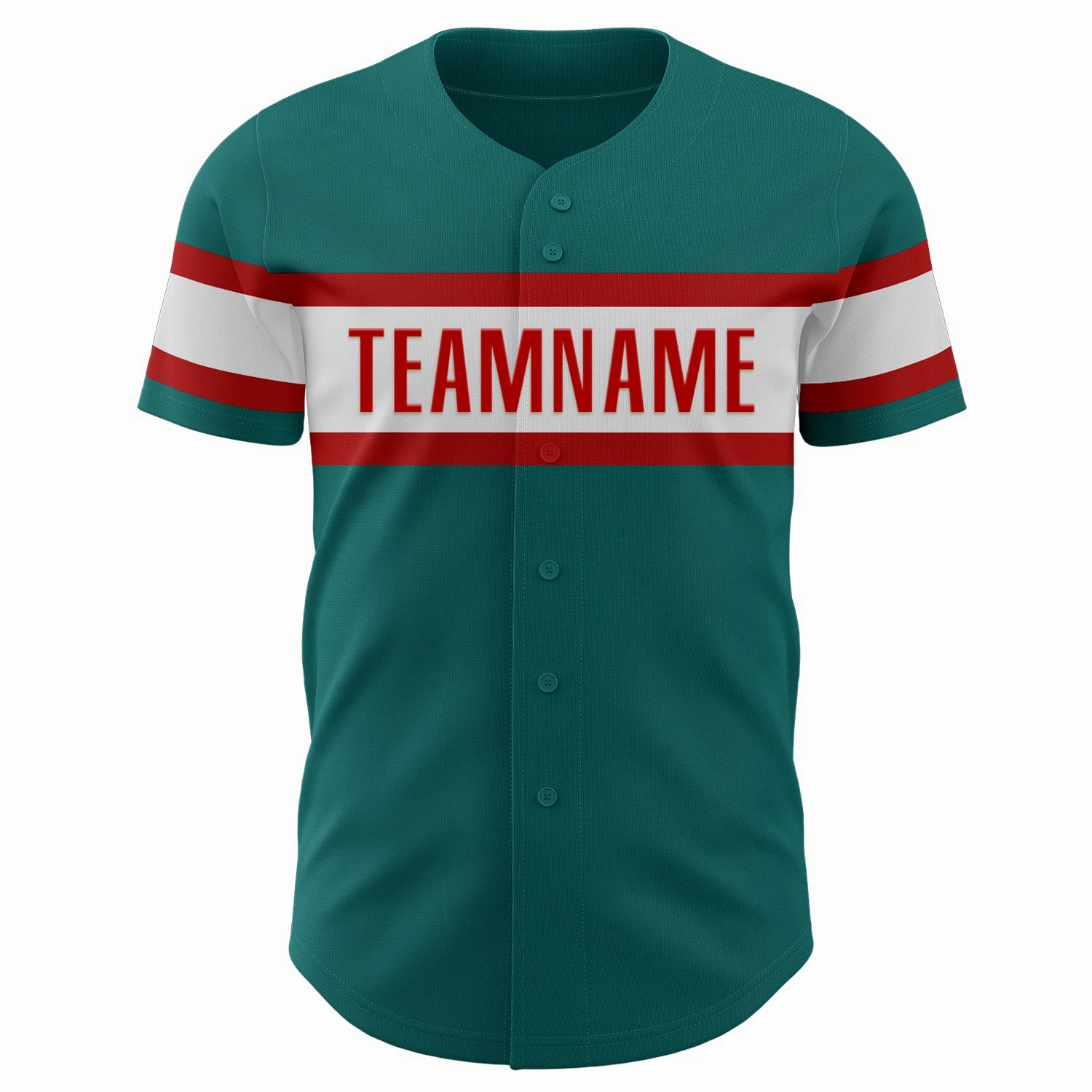 Custom Teal White-Red Authentic Baseball Jersey