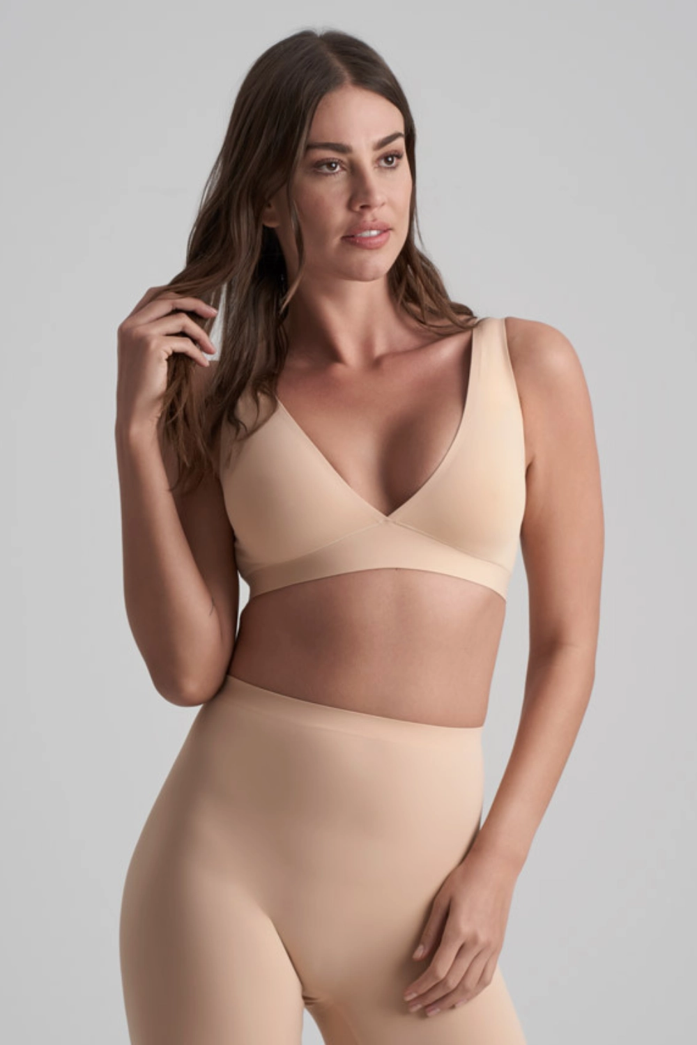 Deep Plunge Bra in Beige