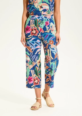 Eyelet Pull-On Crop Wide Leg Denim, Pop Camo Floral
