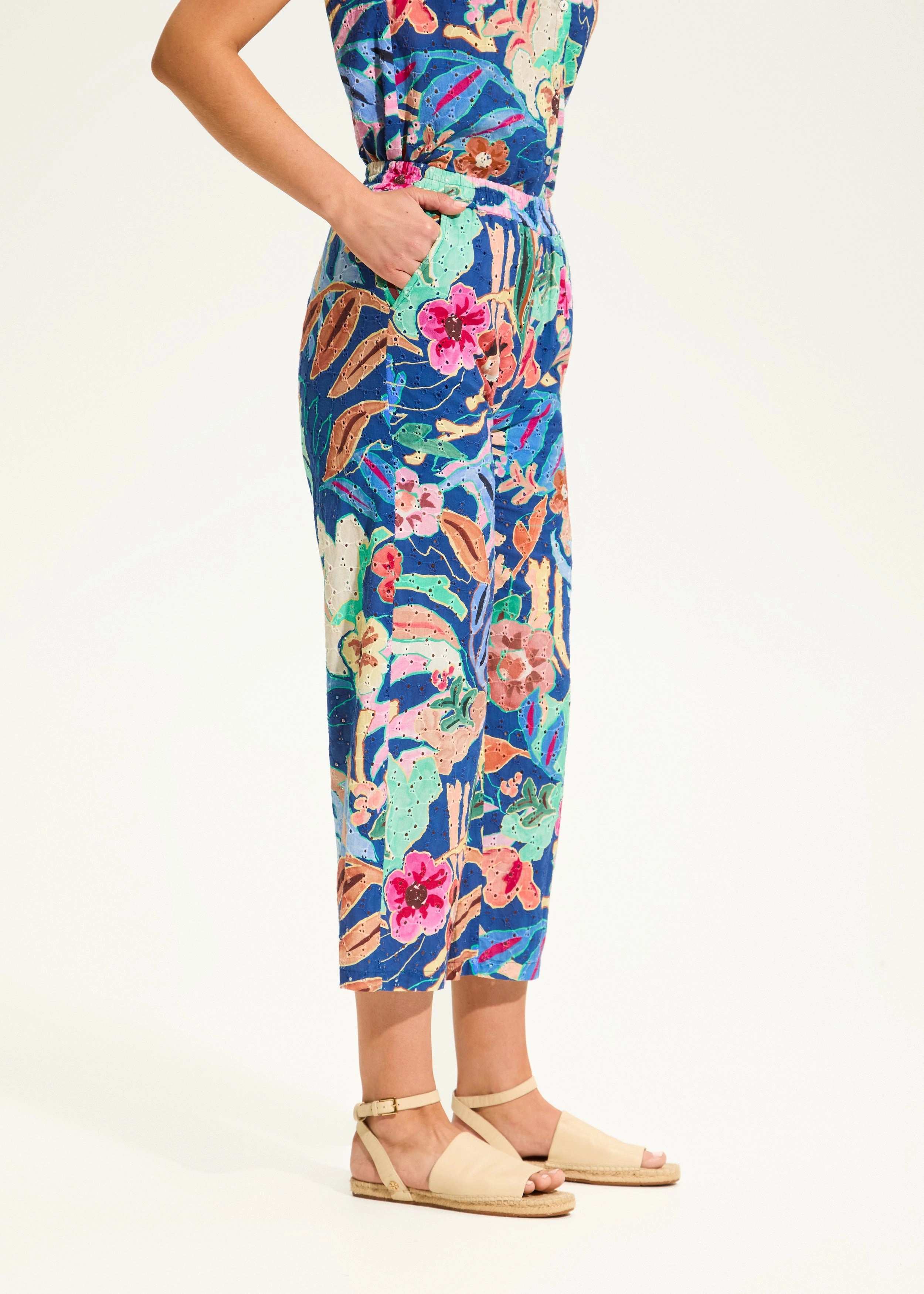 Eyelet Pull-On Crop Wide Leg Denim, Pop Camo Floral