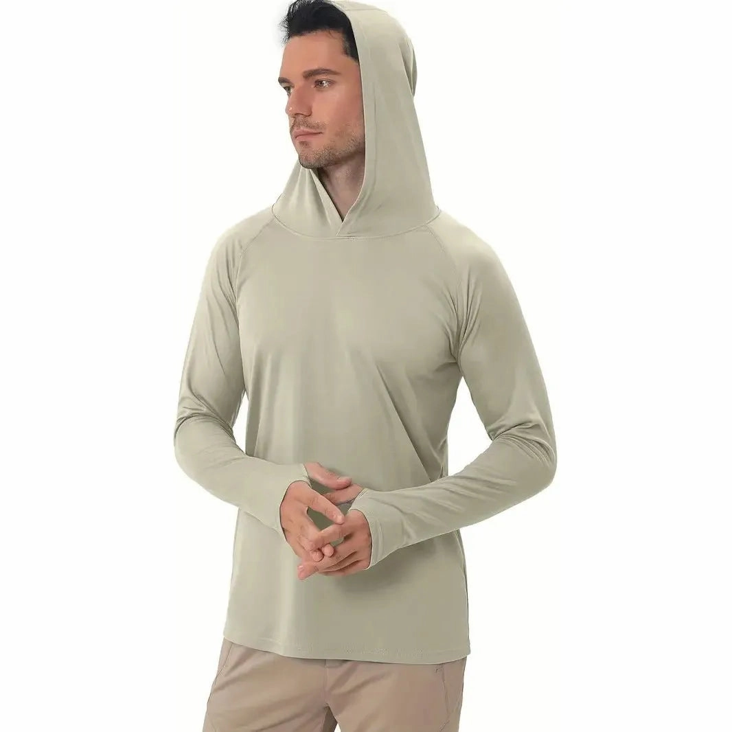 FAS Pro Men's UPF 50  Sun Protection Hoodie Shirt Long Sleeve Khaki