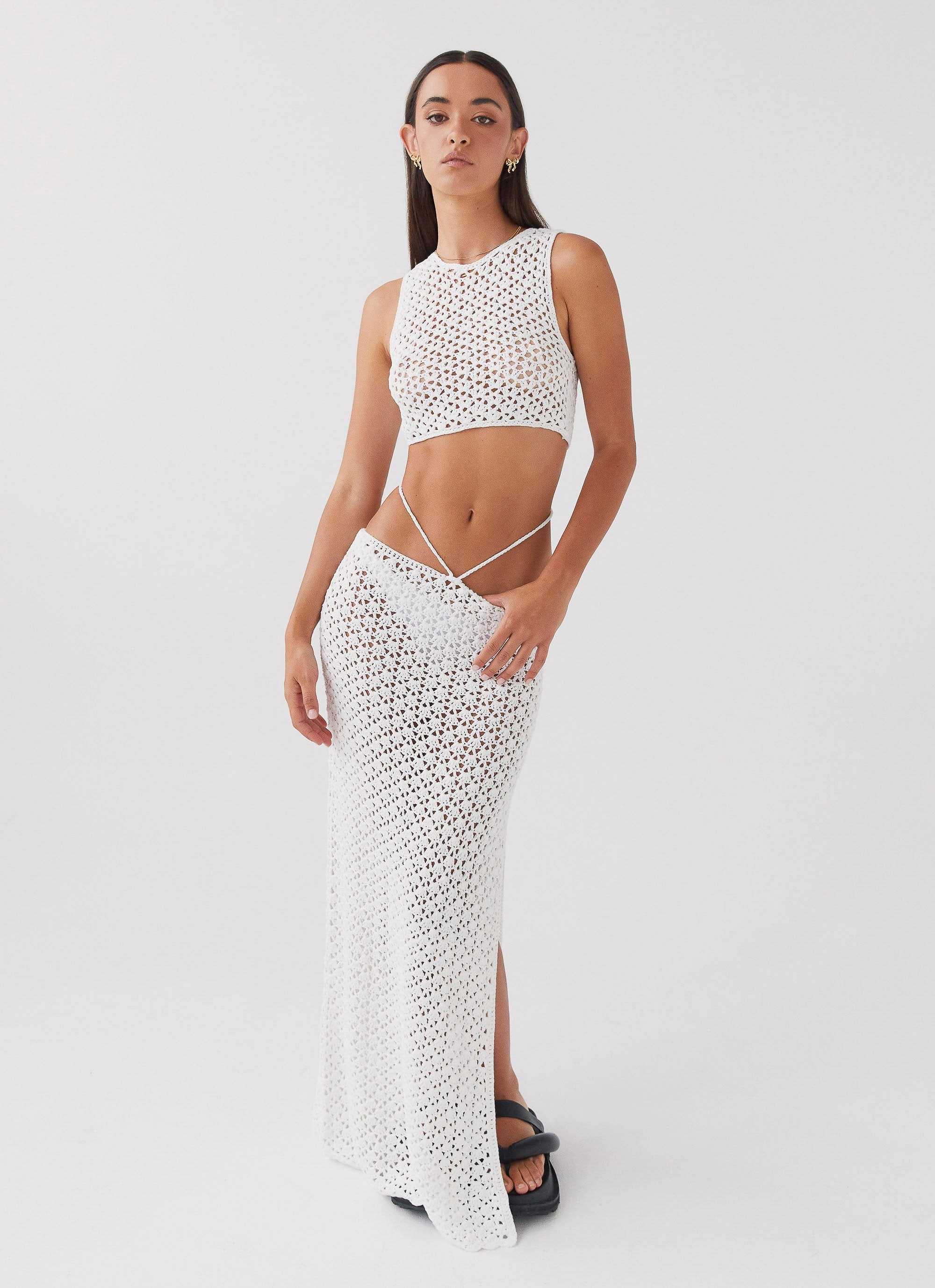 Mabel Bay Crochet Maxi Skirt - White