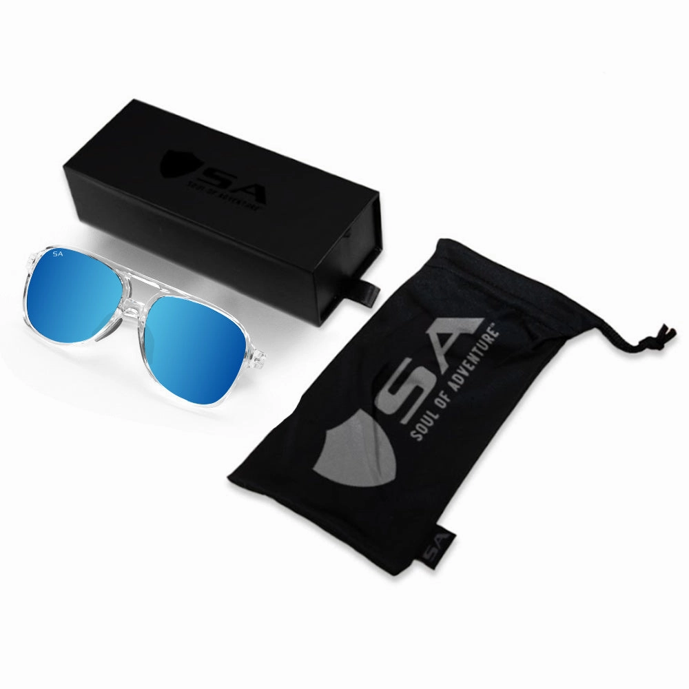 Sport Aviator Sunglasses | Clear | Aqua Mirror