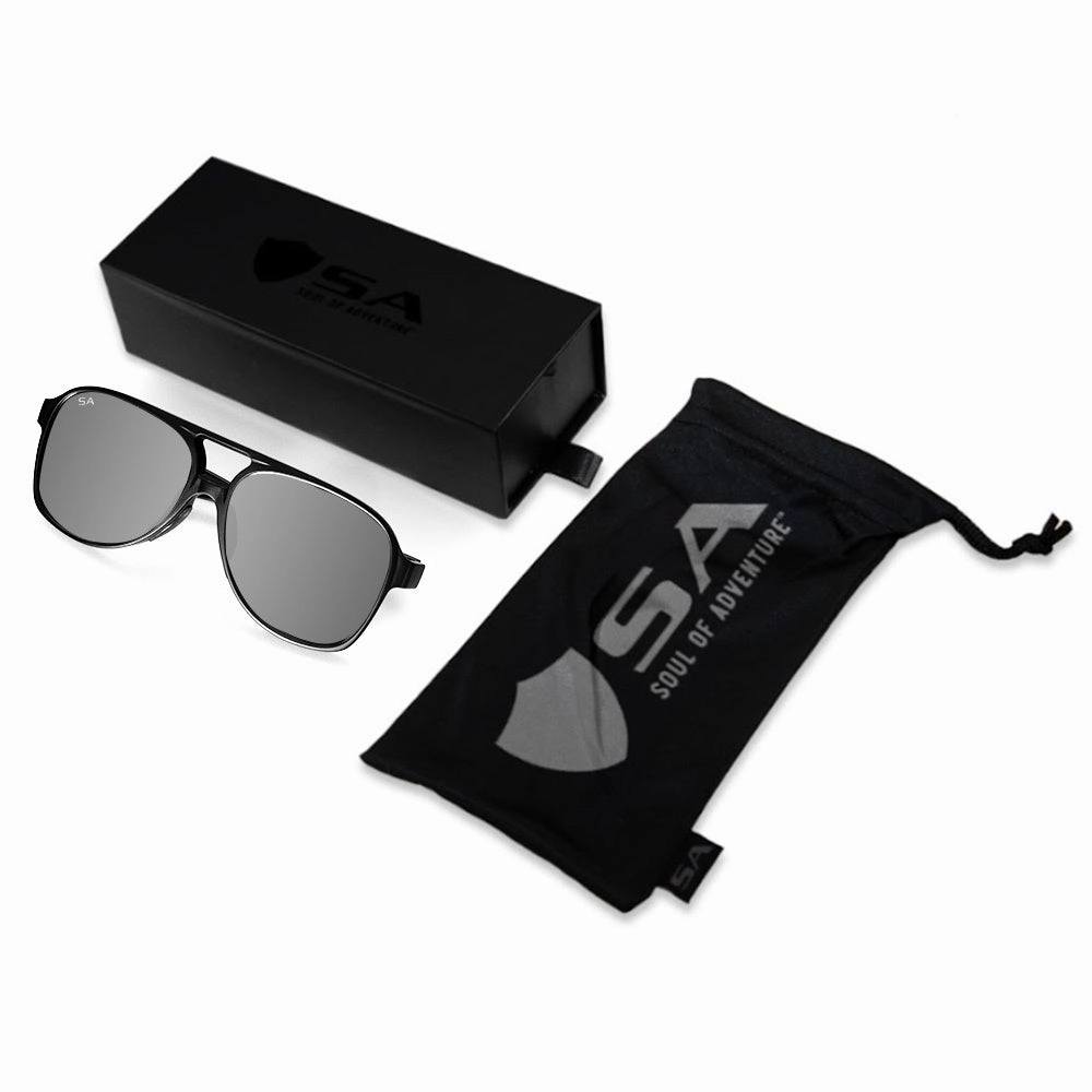 Sport Aviator Sunglasses | Matte Black | Silver Mirror