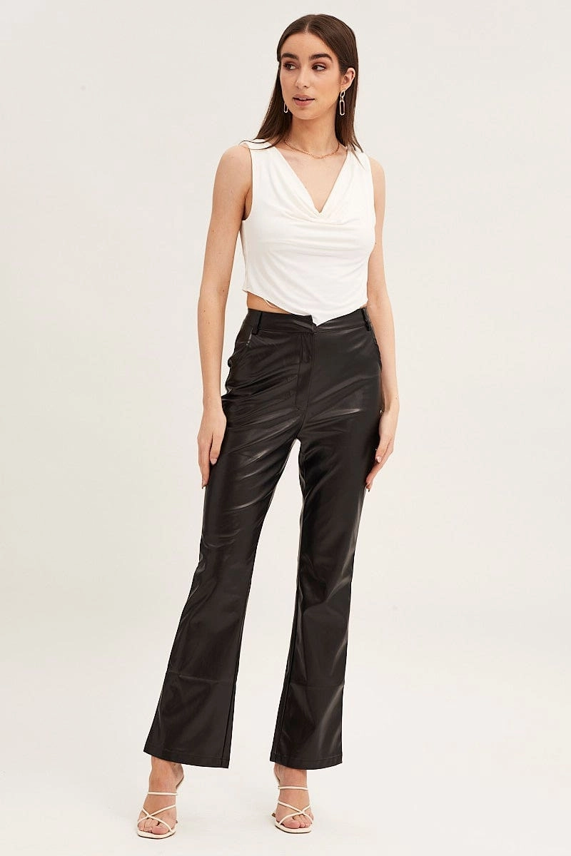 White Dip Hem Cowl Neck Top