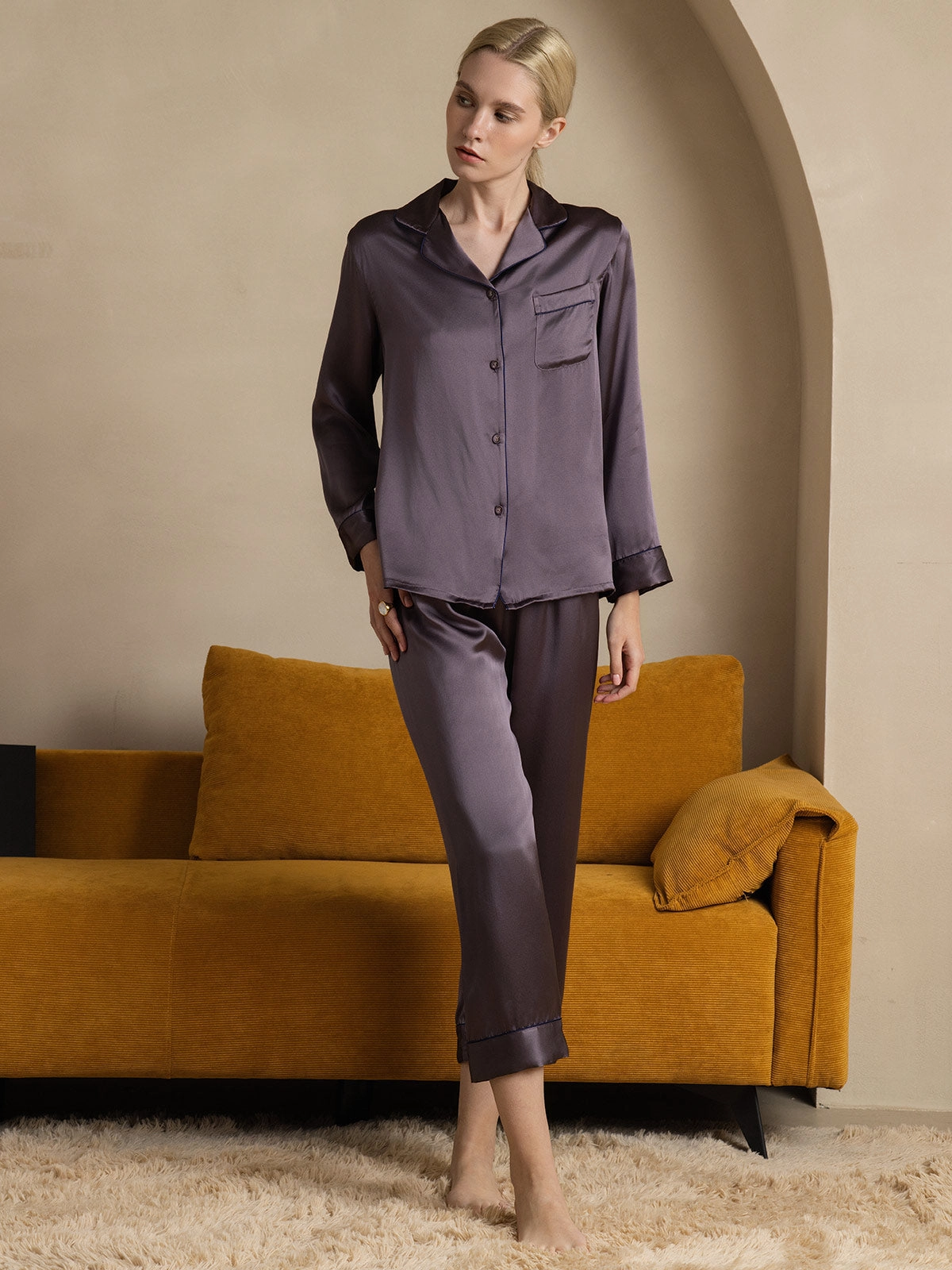 Women's Long Sleeve Pure Silk Pajamas Set