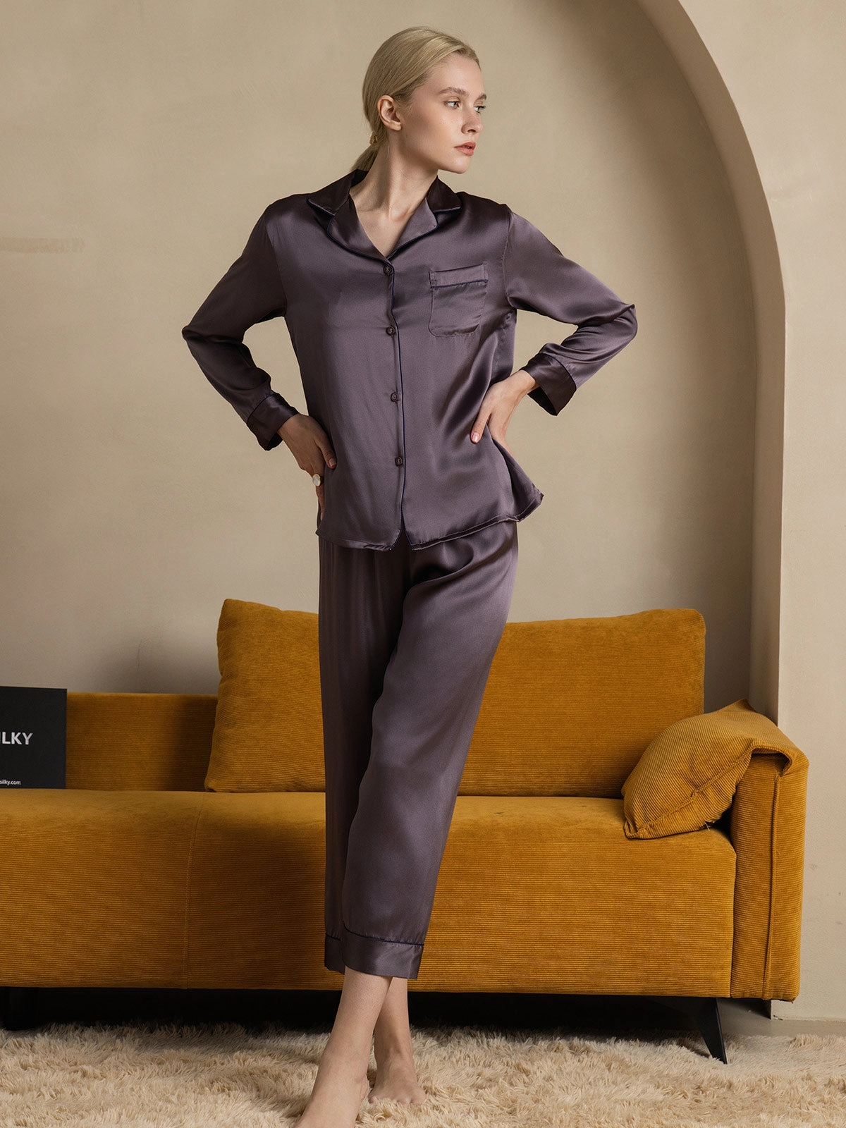 Women's Long Sleeve Pure Silk Pajamas Set