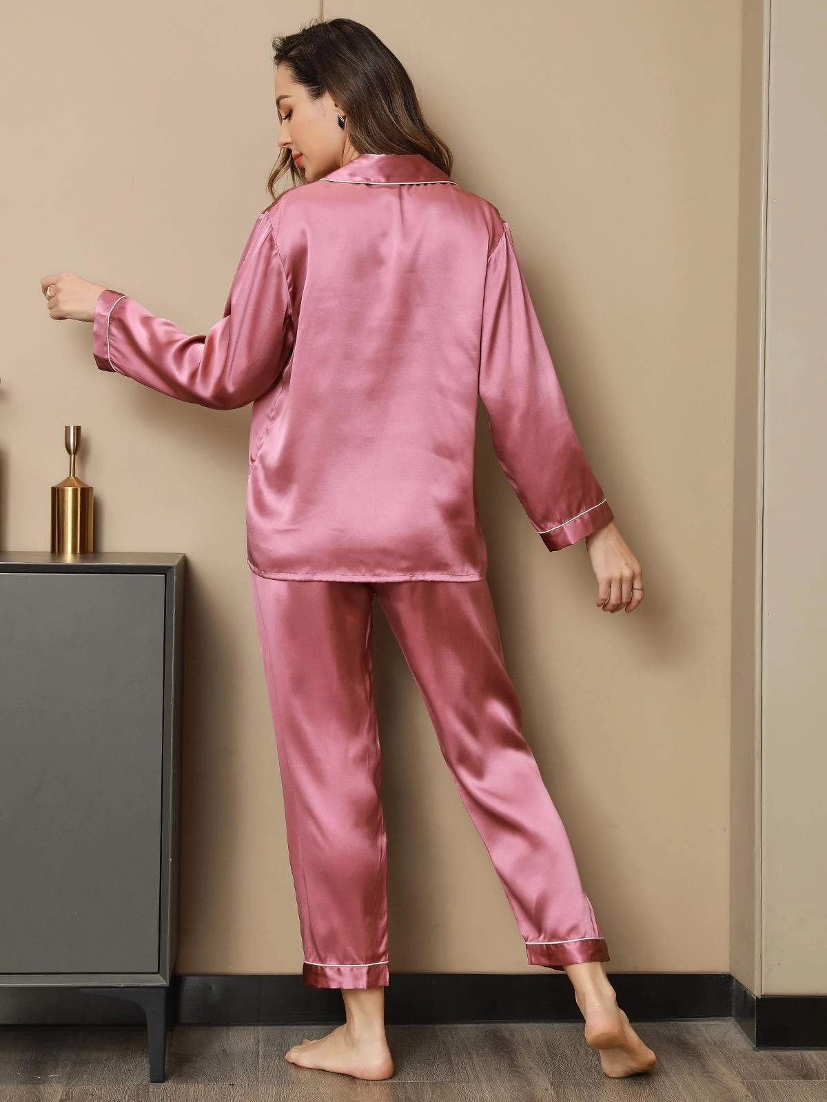 Women's Long Sleeve Pure Silk Pajamas Set
